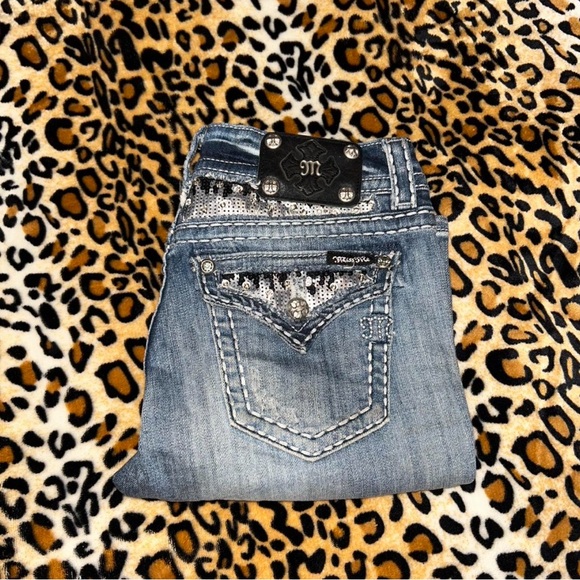 Y2K Miss Me Mcbling Sequin Embellished Low Rise Bootcut Denim Jeans - Picture 6 of 8